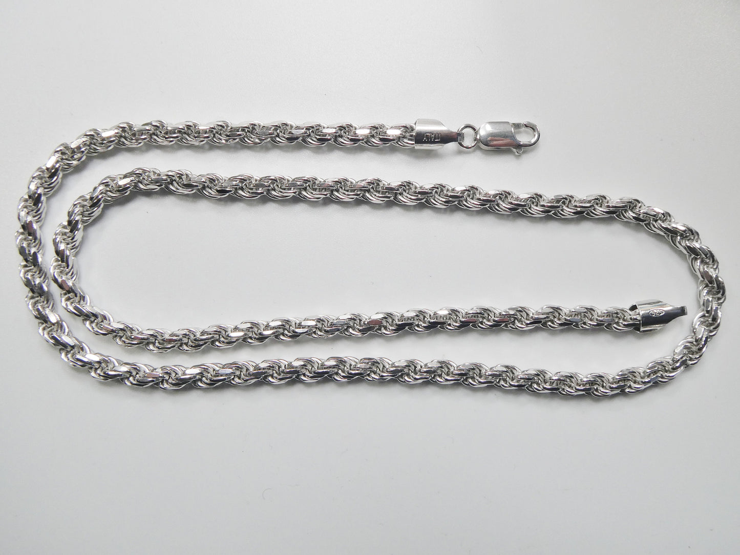 925 Sterling Silver 5MM Rope Chain - 14k White Gold Finish