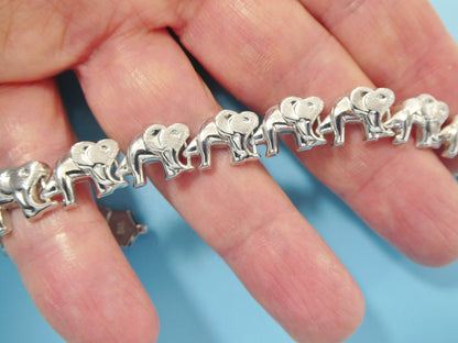 Real 925 Sterling Silver Elephant Stampato Set /Necklace/Bracelet 14k White Gold Color Finish