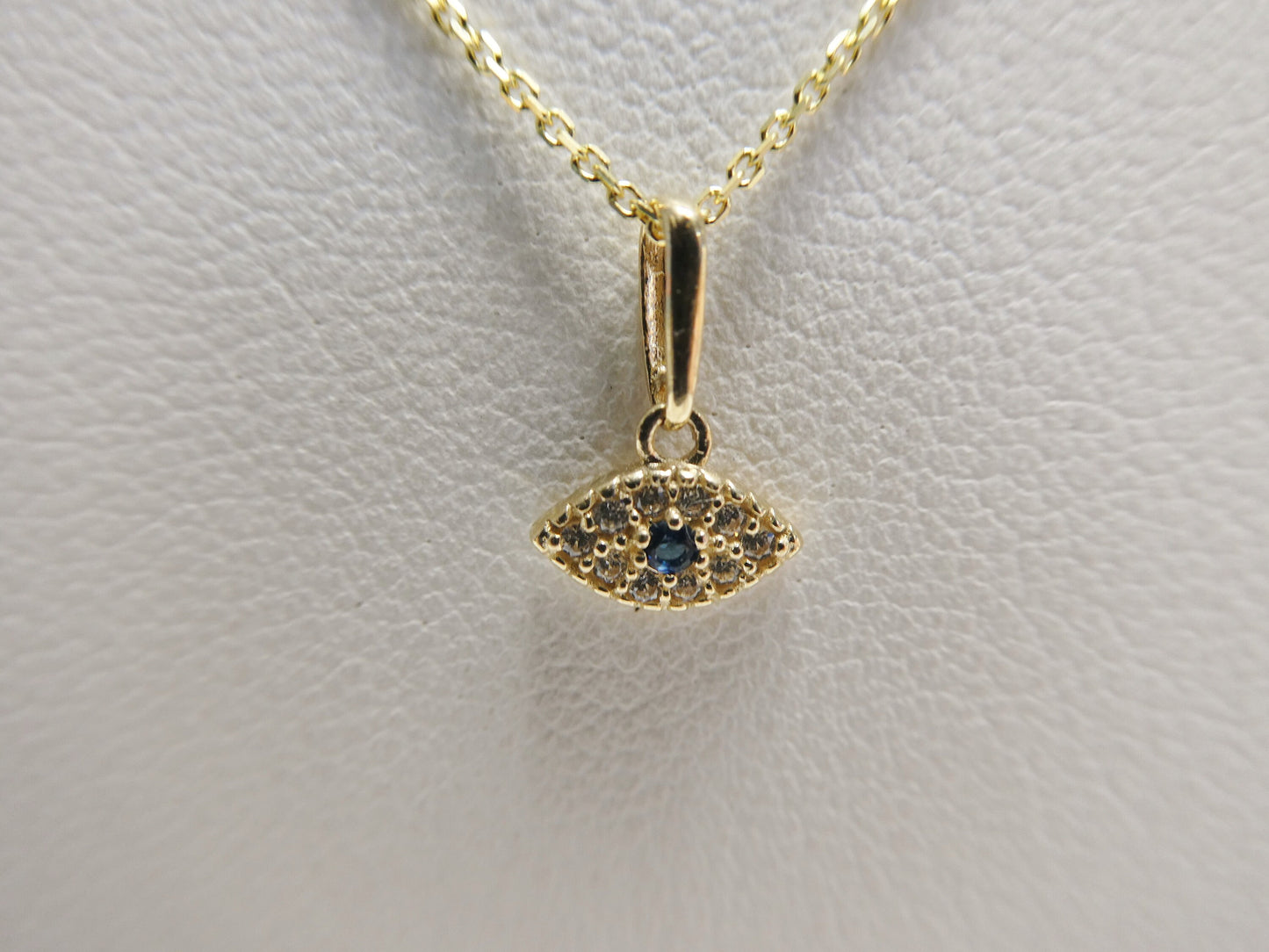 14k real solid yellow gold small evil eye pendent and cable necklace