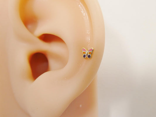 14k real solid yellow gold helix cartilage enamel earring