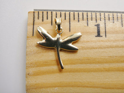 14k Real Solid Yellow Gold Dragonfly Pendent and Robe Necklace