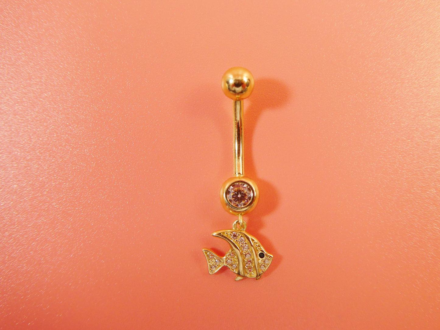 14k real solid yellow gold fish dangling belly button ring piercing