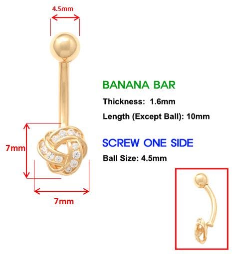 14k real solid yellow gold love knot belly button ring piercing