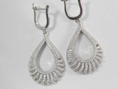 Real 925 Sterling Silver Micro Pave Setting 14k White Gold Color Finish Drop Earrings