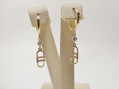 Real 10k Solid Yellow Gold Paperclip Dropping Earrings