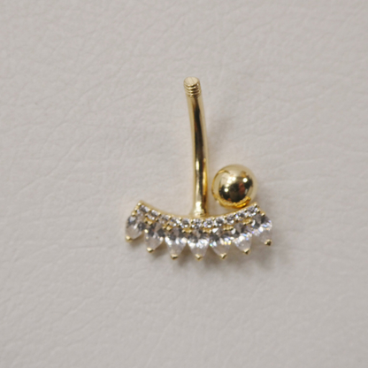 14k Real Solid Yellow Gold Flower Bar Belly Button Ring Piercing