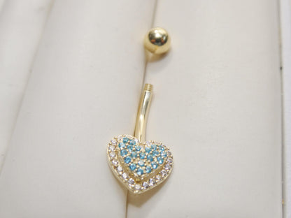 14k Real Solid Yellow Gold Heart Belly Button Ring Piercing