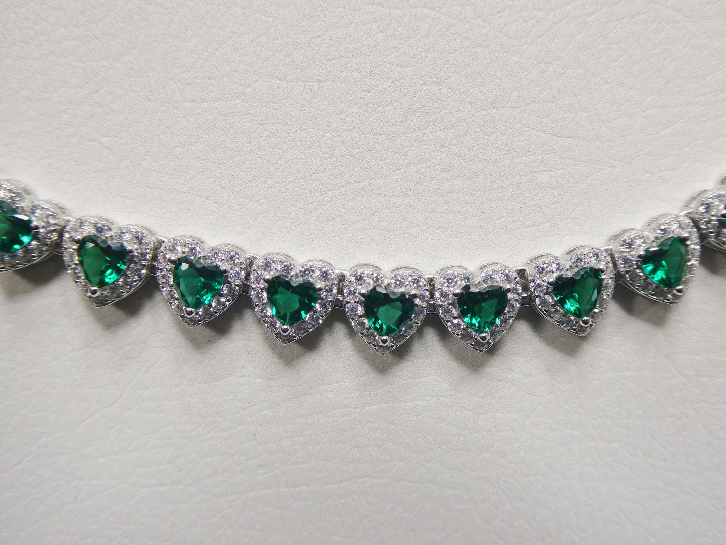 real  925 sterling silver heart emerald stone color necklace