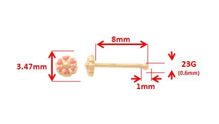 14k real solid yellow gold pink flower nose rings