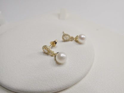 Real 10k Solid Yellow Gold Cultured Freshwater Pearl Push Post Earrings