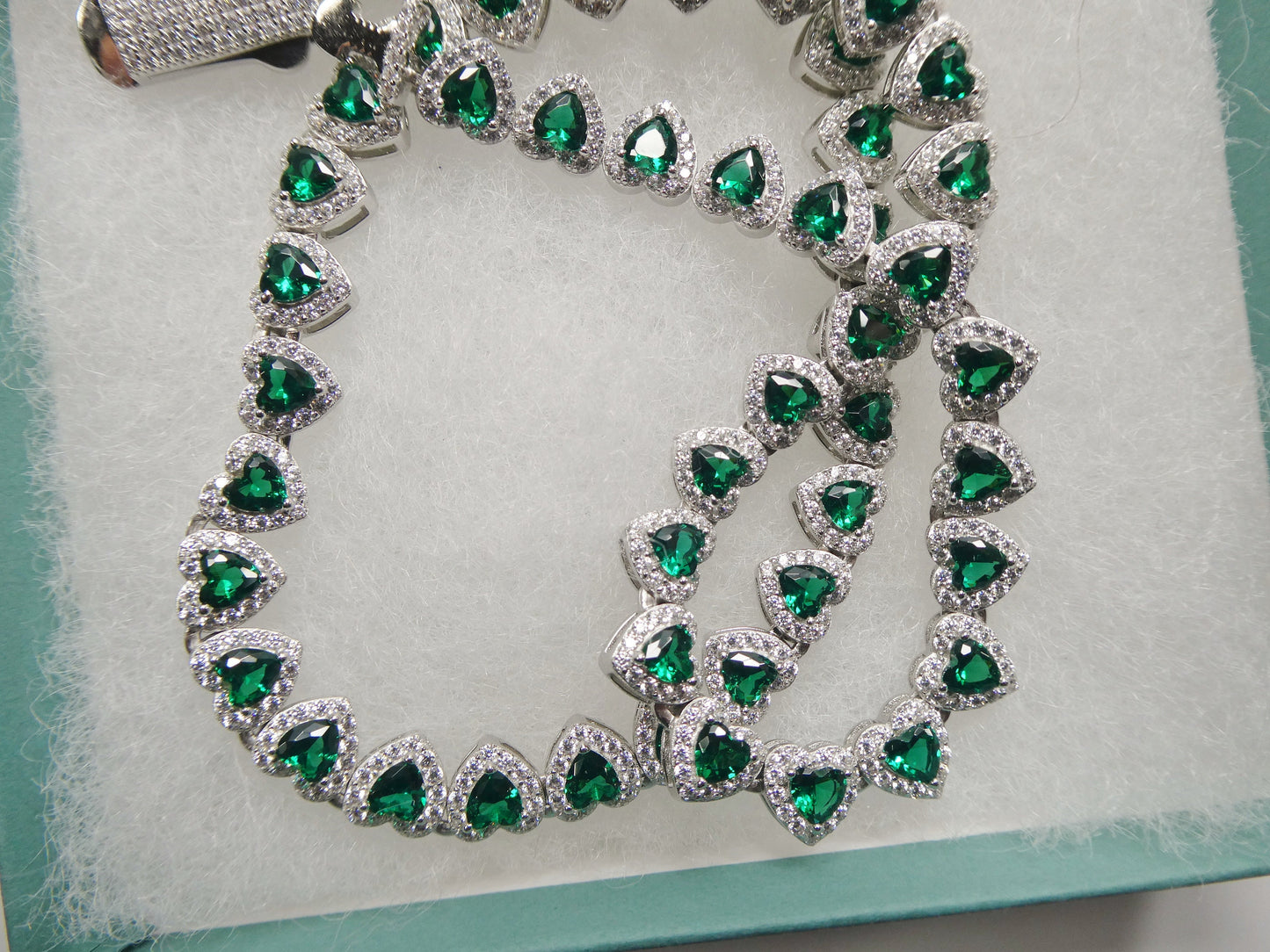 real  925 sterling silver heart emerald stone color necklace