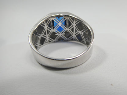 Real Solid 925 Sterling Silver Men Blue Stone Ring Rhodium Plating Finish