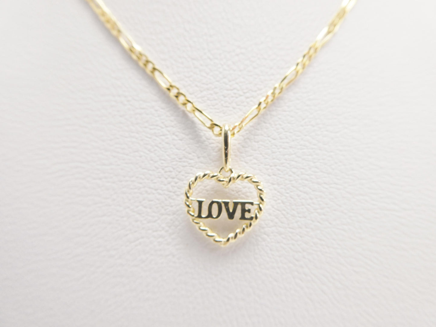 10k Yellow Gold Figaro Chain Necklace with Love Heart Pendant