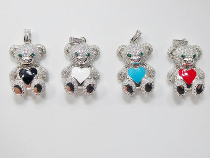925 Sterling Silver Enamel Color Teddy Bear Pendent Charm