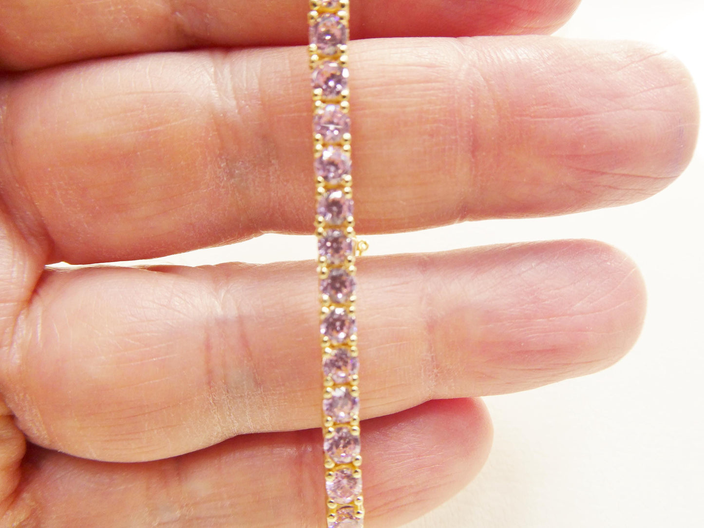 Real 925 sterling silver pink stone tennis bracelet box lock clasp