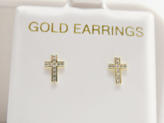 10k real solid yellow gold full stone setting cross push post earring