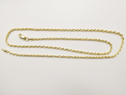 14k Real Solid Yellow Gold Two Tone Double Heart Pendent and Robe Necklace