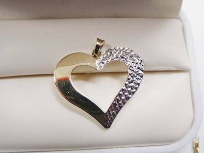 14k Real Solid Yellow Gold Two Tone Heart Pendent and Robe Necklace