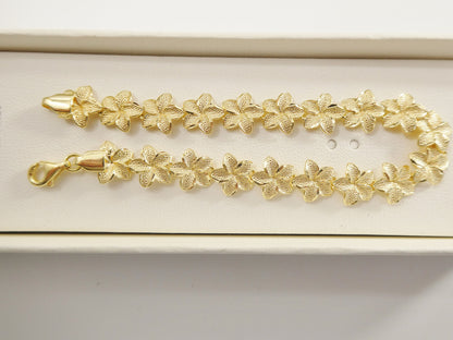 7 Inch Real 925 Sterling Silver Flower Full Diamond Cut 14k Gold Tone Finish