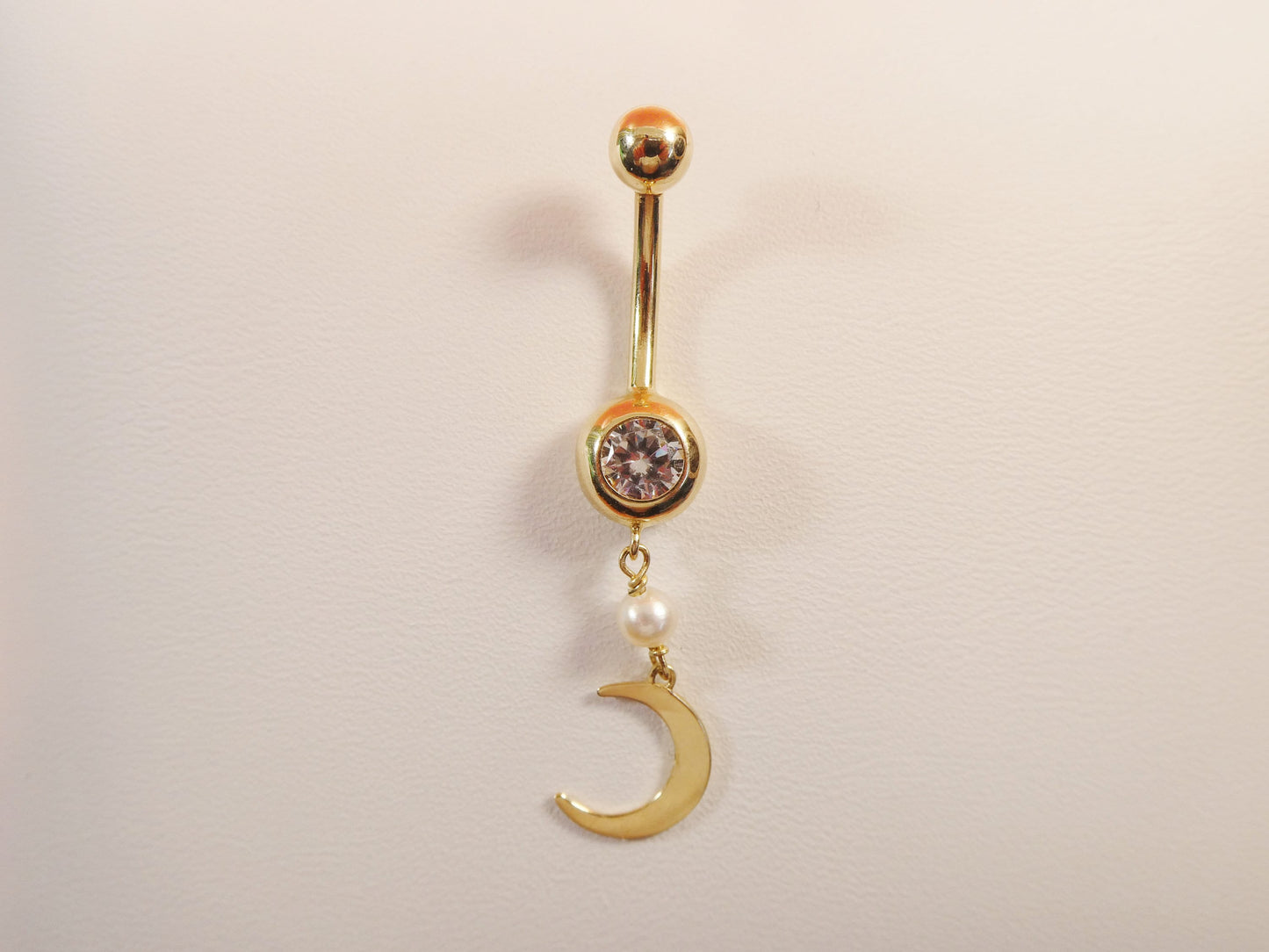 14k real solid yellow gold dangling moon belly button ring piercing