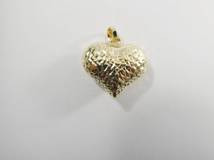14k Real Solid Yellow Gold Full Diamond Cut Heart Charm Pendent