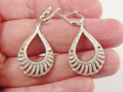 Real 925 Sterling Silver Micro Pave Setting 14k White Gold Color Finish Drop Earrings