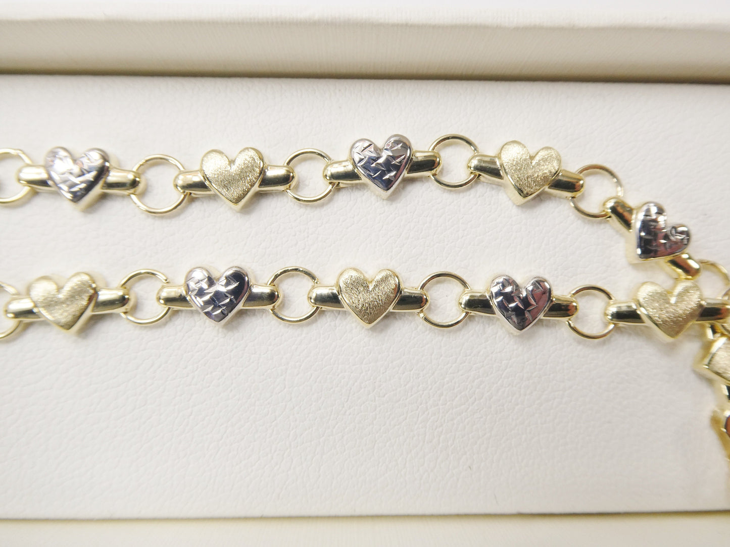10k Solid Yellow Gold Heart Bracelet - Two Tone XO Bracelet