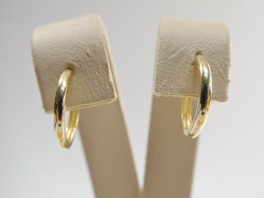 real 10k solid yellow gold 13.4mm high polish plain hoop huggie earrings