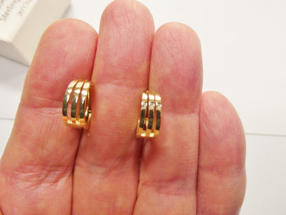 Real 10k Solid Yellow Gold Designer High Polish Hoop Huggie Earrings