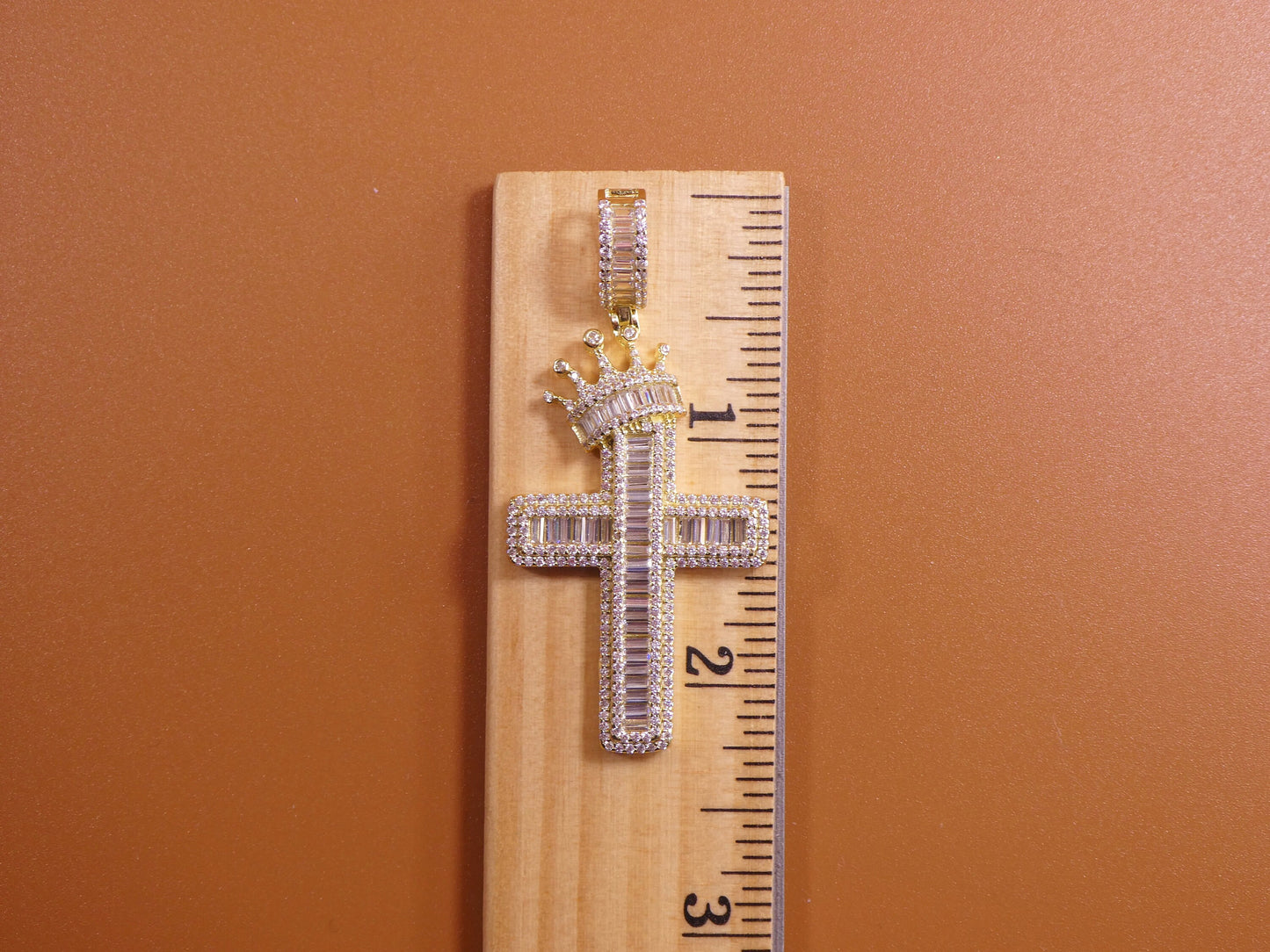 14k Gold Tone Cross Pendant: Sterling Silver Cuban Chain, 24 Inch