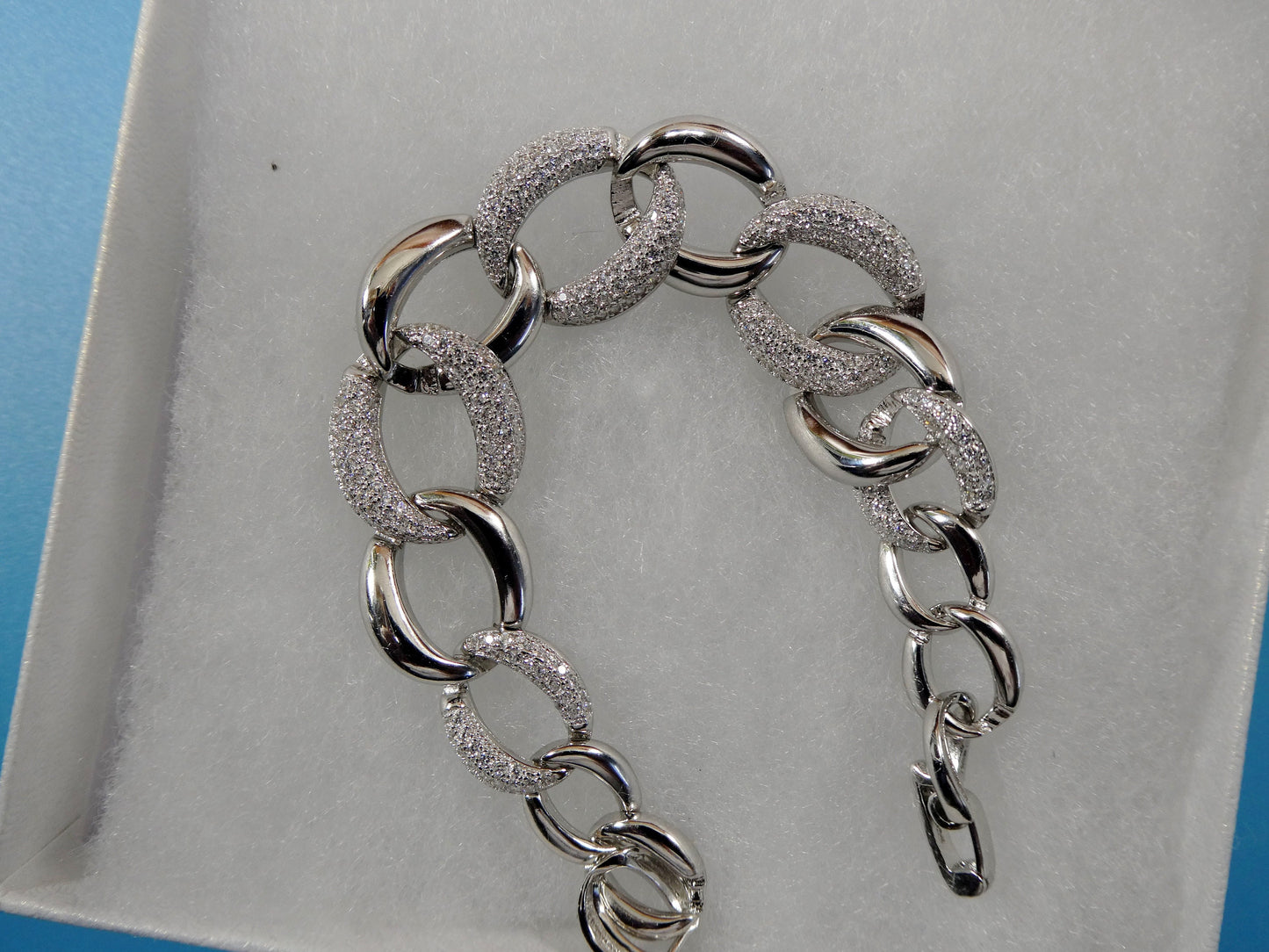 14k White Gold Tone Curb Bracelet: 925 Sterling Silver, 7 Inch