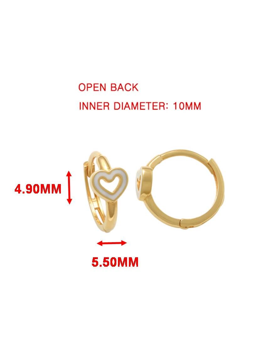real 10k solid yellow gold enamel heart hoop huggie earrings
