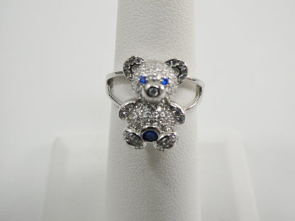 Real Solid 925 Sterling Silver Teddy Bear Ring
