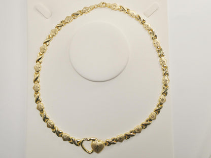 Real 925 Sterling Silver XO Heart Stampato Set Necklace and Bracelet