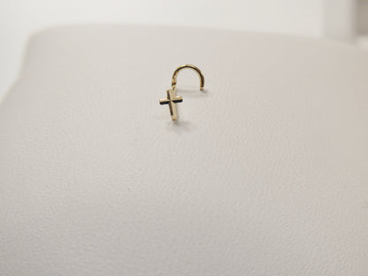 14k Real Solid Yellow Gold Diamond Cut Twist Cross Nose Ring