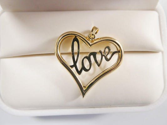 14k real solid yellow gold love heart high polish charm pendent