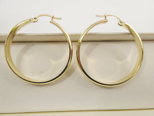 14K real solid yellow gold half flat hoop earring snap closure super high polish finish