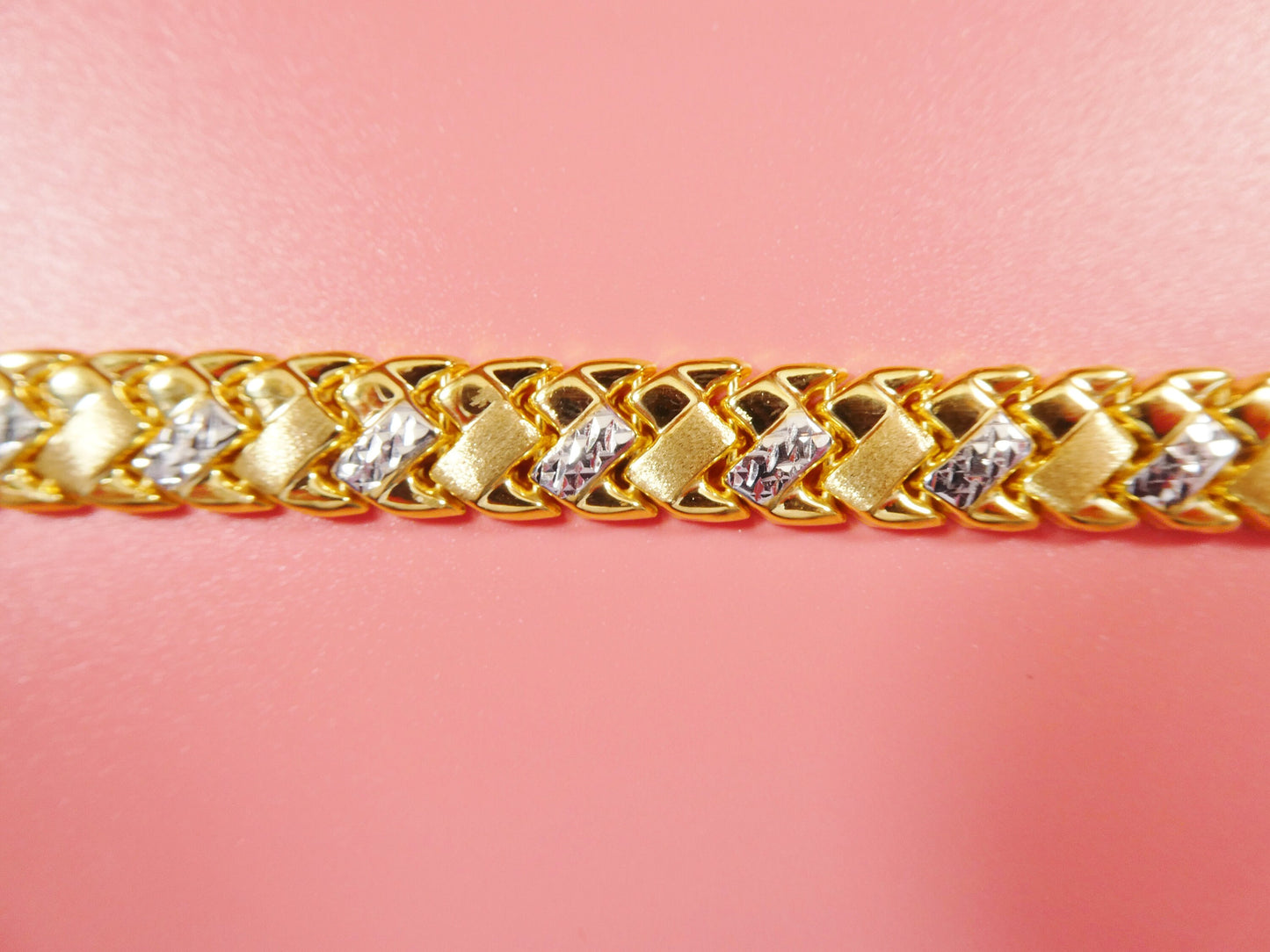 8 inch basket STAMPATO bracelet two tone color 14k yellow gold color finish over real 925 sterling silver