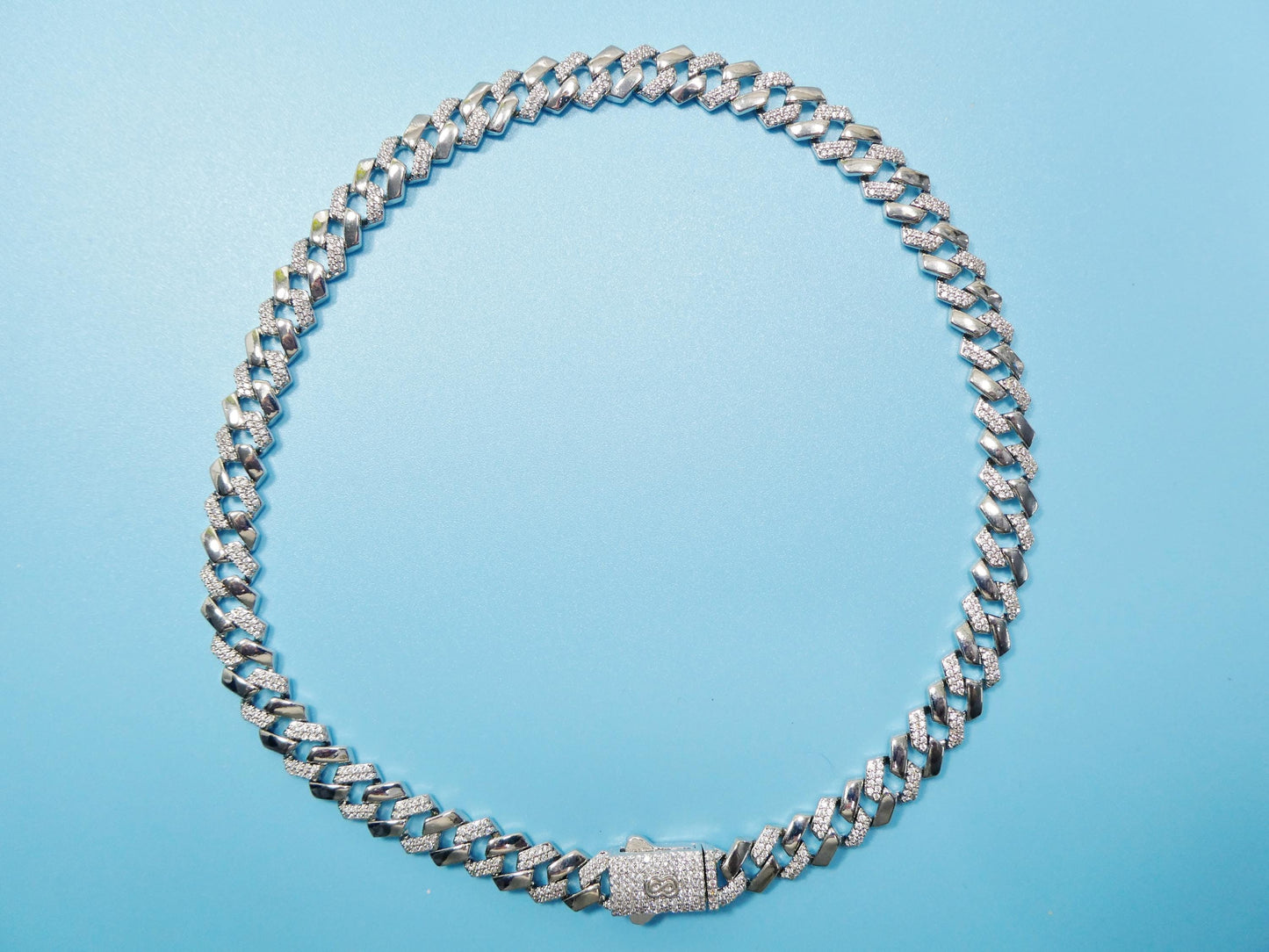 Monaco Cuban necklace brass rhodium plated 14k white gold filled 9mm