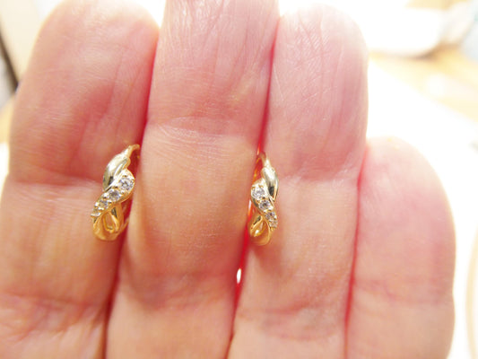 real 10k solid yellow gold designer hoop huggie earrings