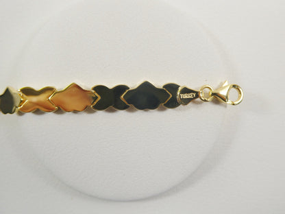 Real 925 Sterling Silver Stampato X Heart ID Bracelet 14k Yellow Gold Finish