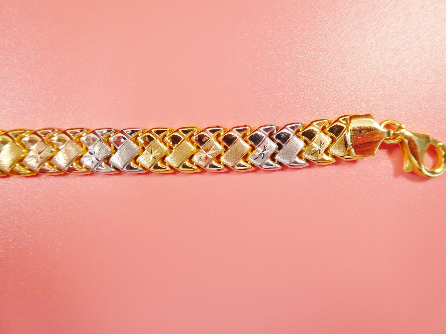 Tri-Color 14k Gold Finish Sterling Silver Basket Bracelet