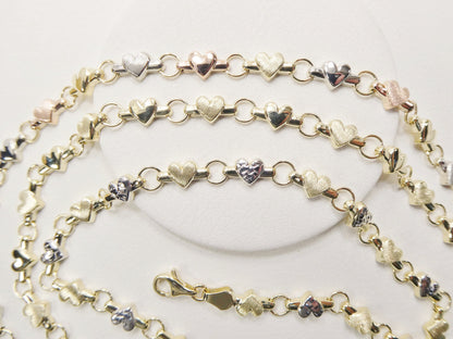 Real 10k Solid Yellow Gold X Heart Hugs and Kisses 10 Inch Anklet Bracelet