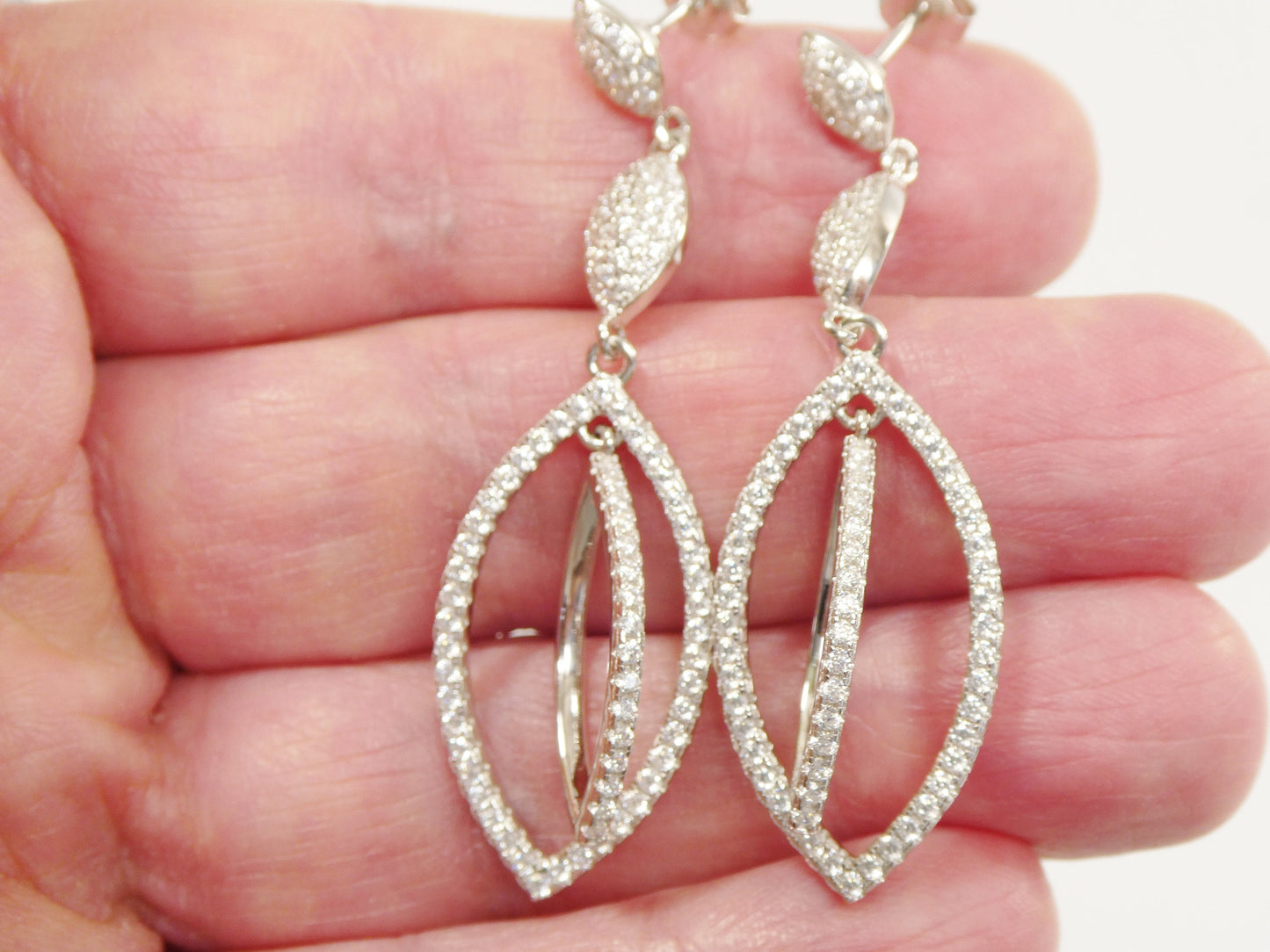 real 925 sterling silver micro pave setting 14k white gold color finish drop earrings