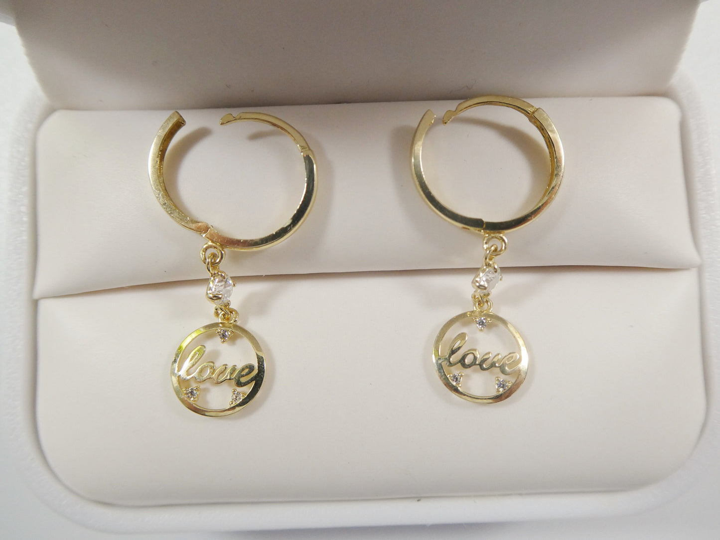 10k real yellow gold love dangle plain huggie earrings
