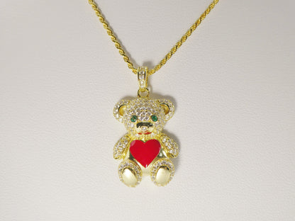925 Sterling Silver Enamel Color Teddy Bear Pendent Set Charm