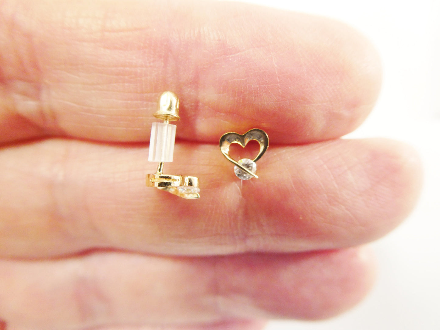 14k real solid yellow gold screw back children earrings birth stone heart shape