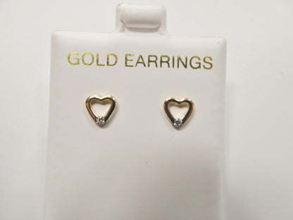10k Real Solid Gold Heart Micro Fave Setting Push Back Earrings