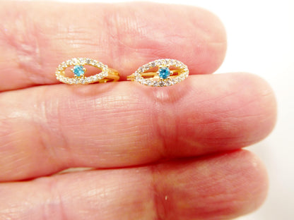 Real 10k Solid Yellow Gold Evil Eye Hoop Huggie Earrings