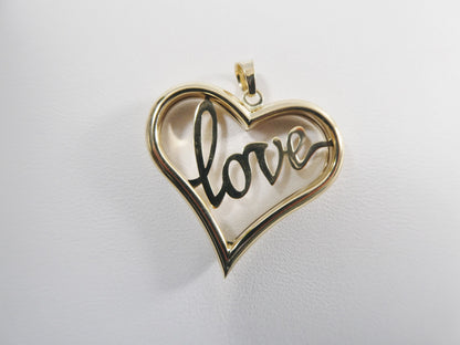 14k Real Solid Yellow Gold Love Heart High Polish Charm Pendant